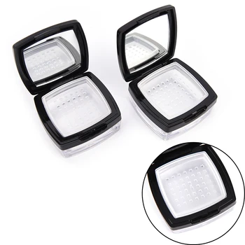 

10g Empty Black Loose Powder Case with Mirror Sifter Square Loose Powder Box Sifter Plastic Cosmetic Powder Container