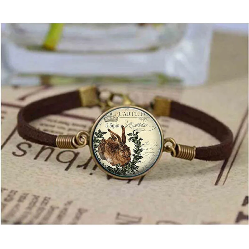 

French Easter Bunny bracelet Rabbit bracelet Easter Bunny Jewelry Bunny Rabbit Charm Easter Bunny Cabochon bracelet Glass