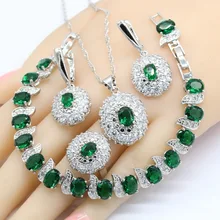 Овальный зеленый полудрагоценный 925 Серебряный штампованный ювелирный набор для женщин серьги браслет кольца ожерелье кулон