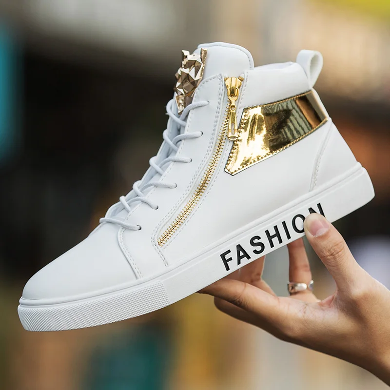 

High Top Mens Skateboarding Shoes Outdoor Footwear 2017 Lace Up Youth Comfortable Sneakers White Flat Boots Cool Shoes Man
