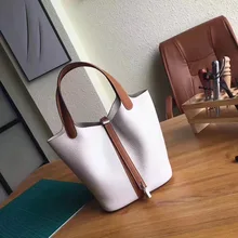 Новая цветная подходящая корзина, кожаная женская сумка, сумка на одно плечо с рисунком личи, сумка-ведро из воловьей кожи