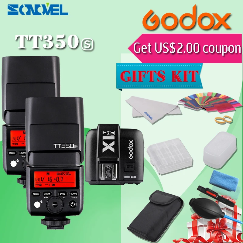2x Godox Mini Speedlite Godox TT350S 2.4G TTL Speedlite Camera Flash+X1T-S Transmitter for Sony A7 A7R A7R II A6000 A6500 etc flash speedlite for sony camera 4 x aa