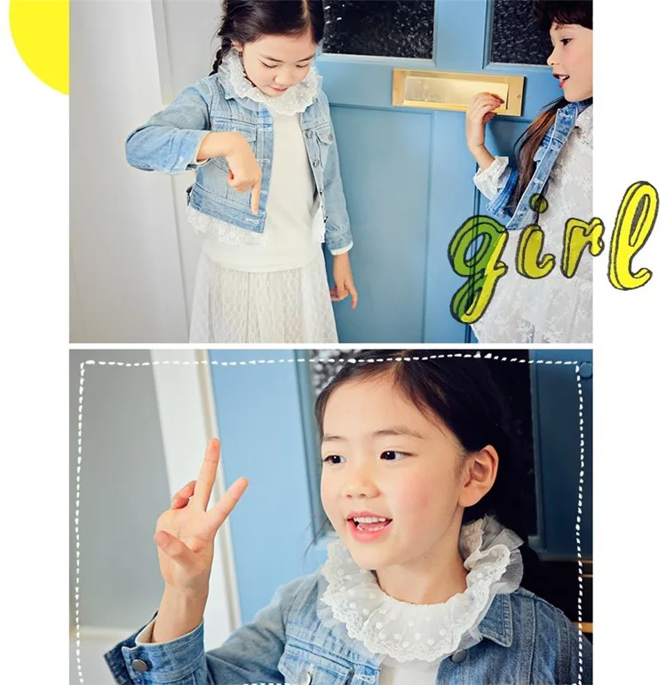 2-8 y children girls jackets long sleeve lace denim jackets for girls clothes spring autumn coat fashion wash denim jacket girl (14)