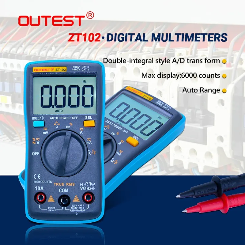 

OUTEST Digital Multimeter 6000 Counts ZT102 Backlight AC/DC Transform Ohm Ammeter Resistance Capacitance+K type temperature