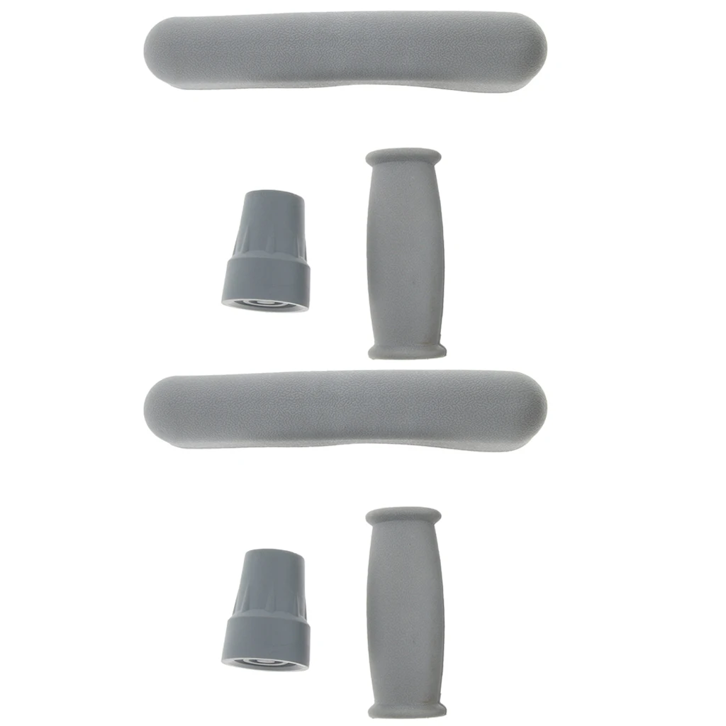 2 Set Crutch Accessory Kit Crutch Pad+Handle Grip Covers+Tip Cover Gray