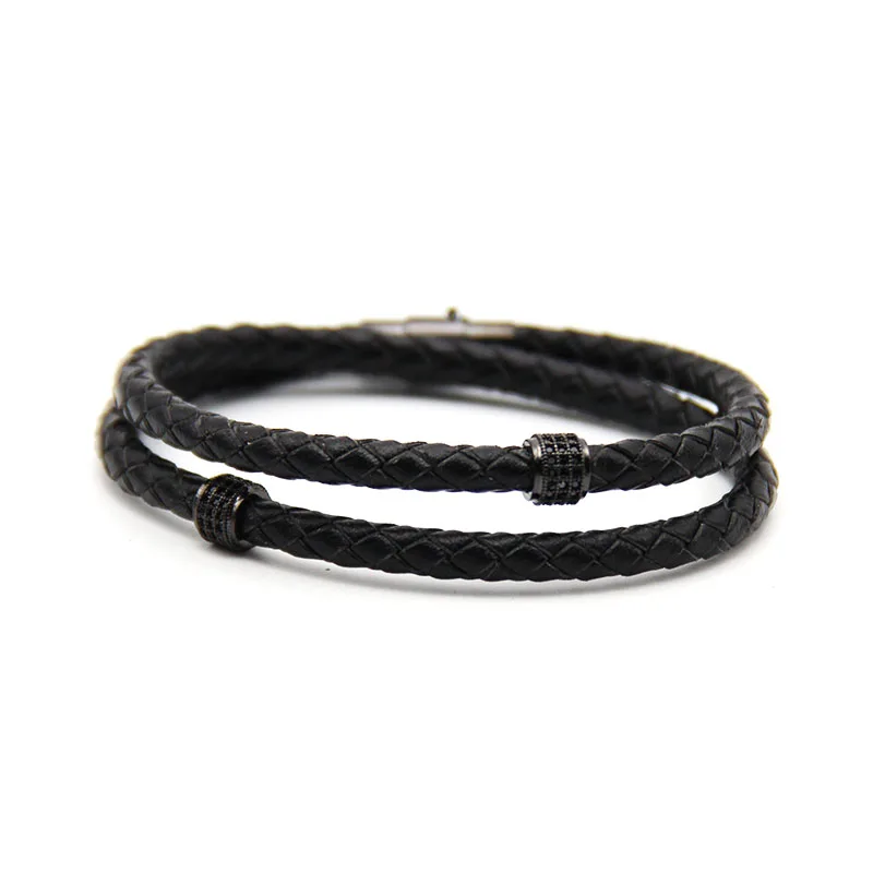 ZIG мужские браслеты из нержавеющей стали черный кожаный браслет на запястье в стиле панк Модные ювелирные изделия магнитная застежка