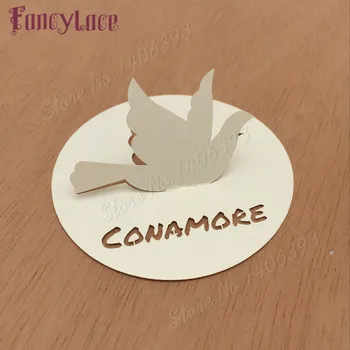 

60pcs/lot Laser Cut dove Shape Craft Paper Hang Tag place card Wedding Party pigeon Label Price Gift Cards Decoration Bookmark