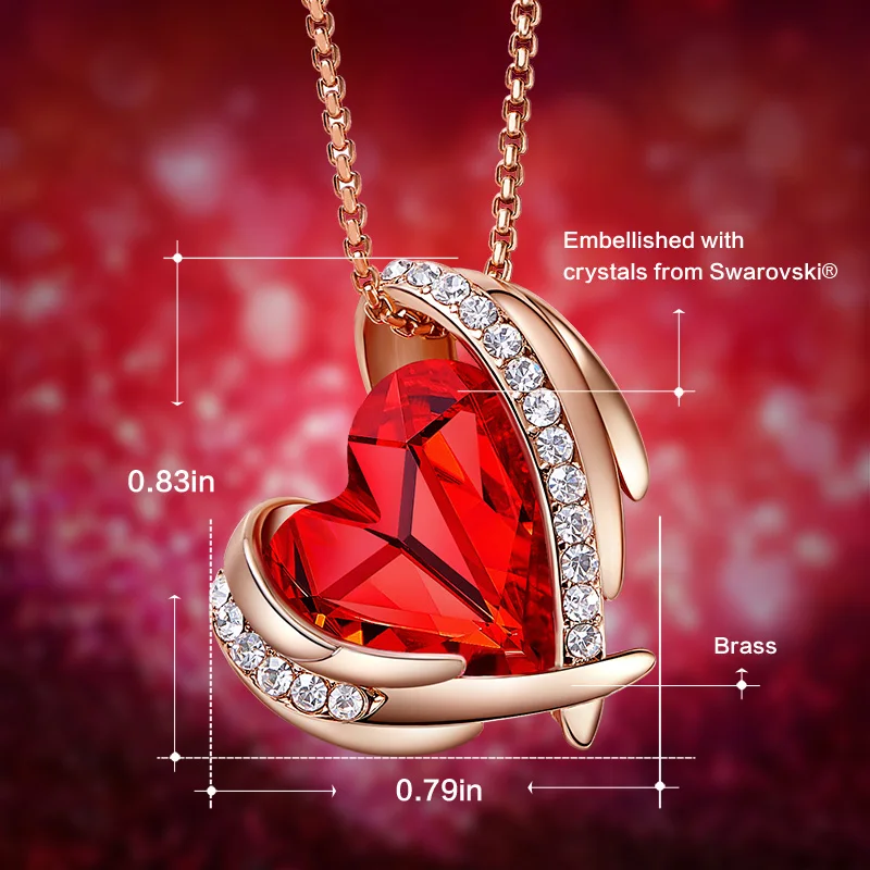 CDE кулон ожерелье украшено кристаллами от Swarovski Красное сердце серебряный цвет