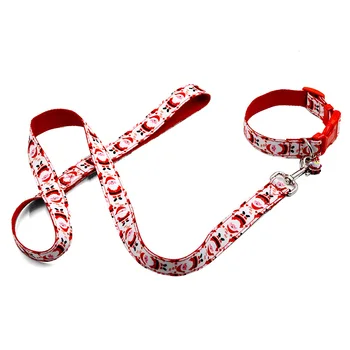 

Christmas Dog Cat Collar and Leash Set Cute Santa Claus Bell Collars Small Dogs Walking Leash Adjustable Nylon Necklaces