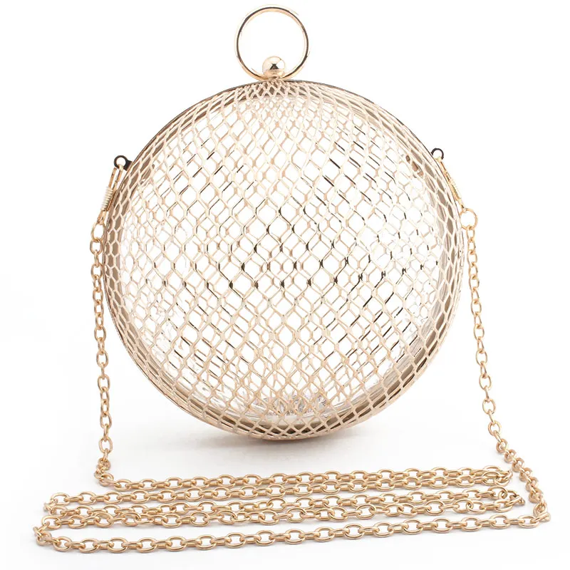 Vintage Women's Evening Bag Metal Chain Hollow Out Mini Bag Banquet Party Shoulder & Crossbody Bags Clutch Circular Cage Handbag Vintage Women's Evening Bag Metal Chain Hollow Out Mini Bag Banquet Party Shoulder & Crossbody Bags Clutch Circular Cage Handbag