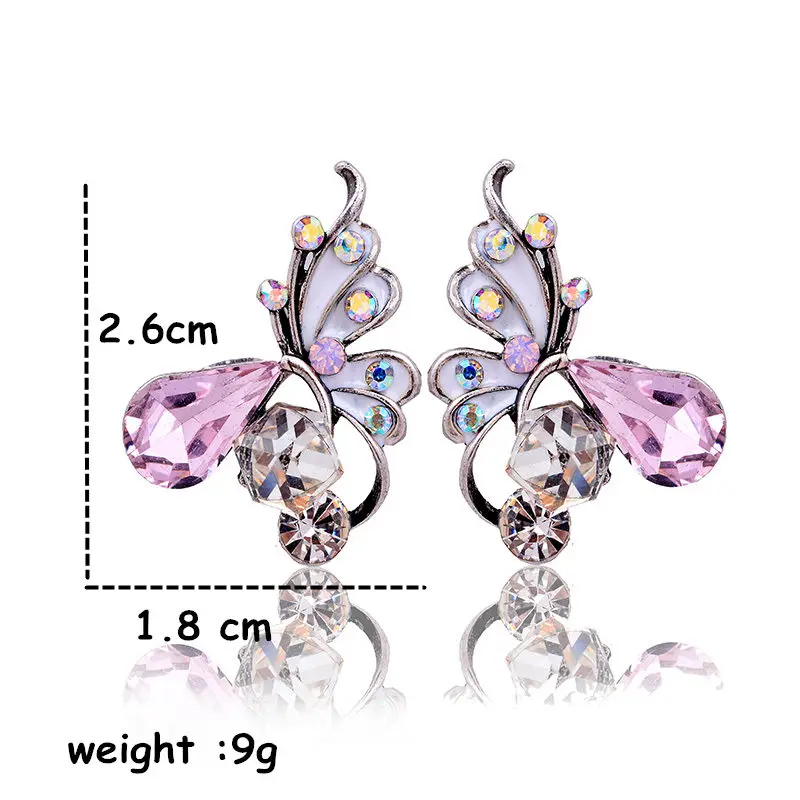 High Quality New Jewelry Anti Sliver Plated Fashion Crystal Butterfly Stud Earrings Retro Gift Wholesale Free Shipping (2)_