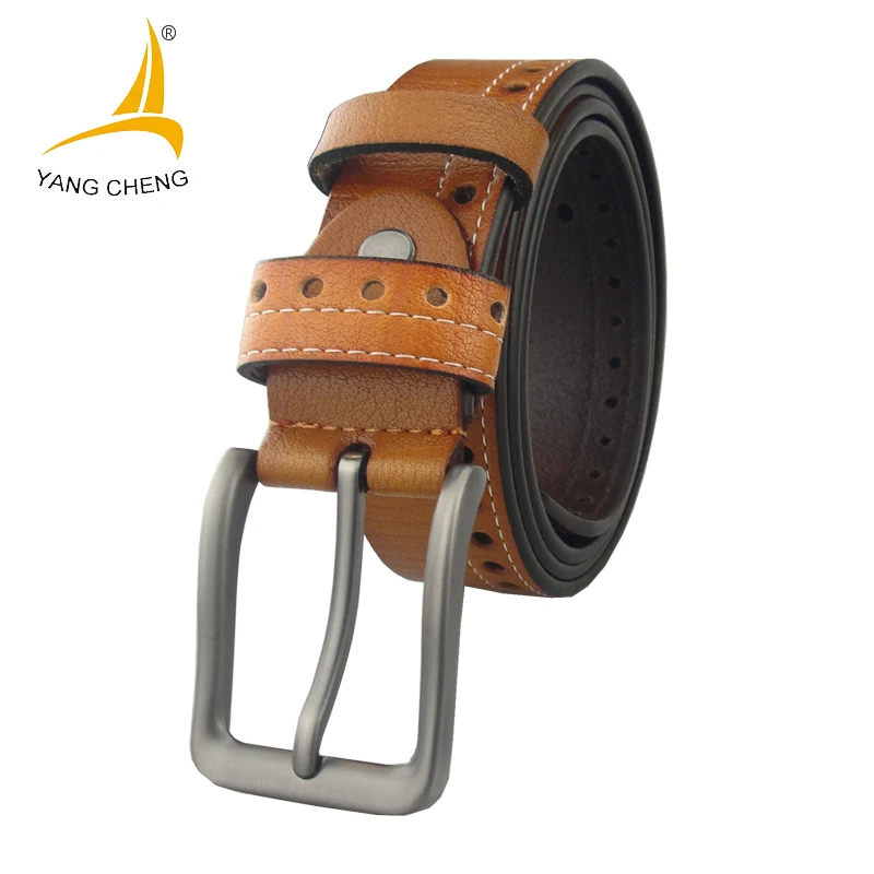 

[CNYANGCHENG]3.5cm pin buckle genuine leather belt handmade holes men and women leather belt high quality fashion casual belt