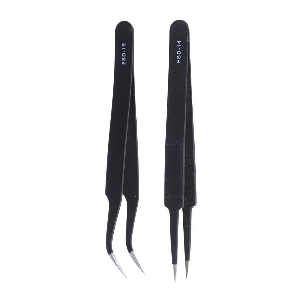 2pcs/lot Anti-static Precision Tweezers Set Electronics Repair Tools Non-magnetic Steel Fine ESD Tweezer