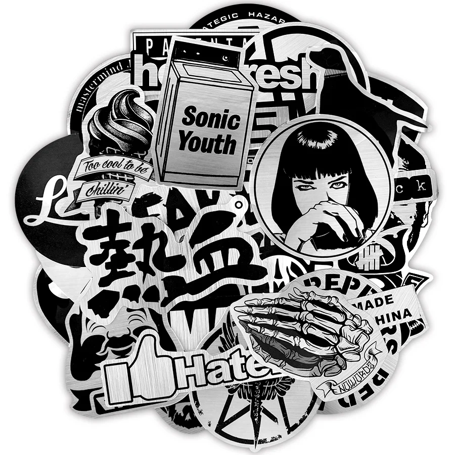 50 قطعة معدنية اللون الأسود والأبيض ملصق لعب للأطفال العلامة التجارية الشرير JDM ملصقات لديي محمول حقيبة لوح التزلج سيارة 50 قطعة معدنية اللون الأسود والأبيض ملصق لعب للأطفال العلامة التجارية الشرير JDM ملصقات لديي محمول حقيبة لوح التزلج سيارة