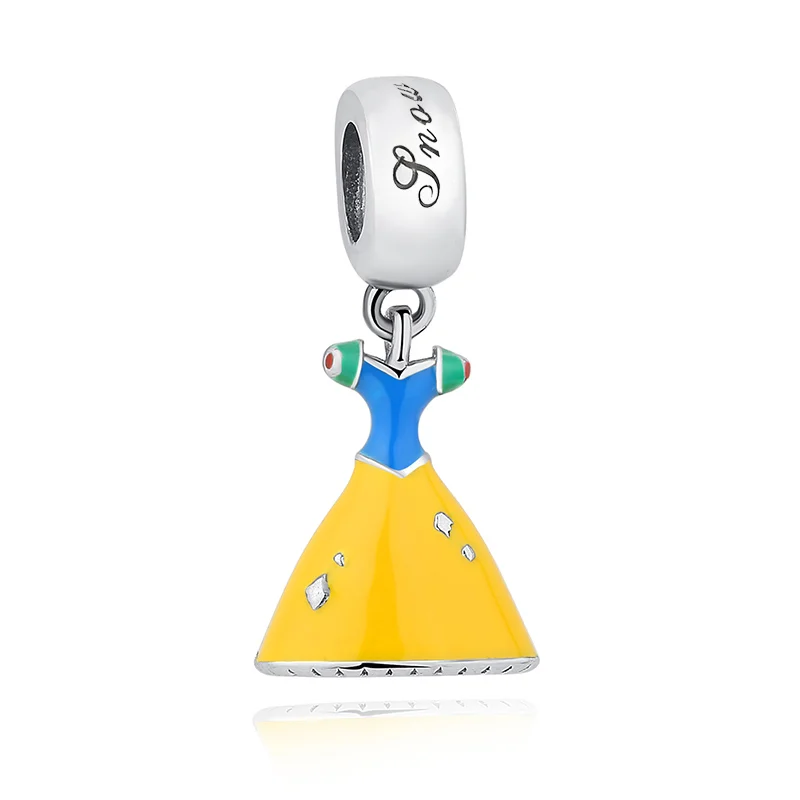 925 Sterling Silver Yellow and Blue Enamel Snow White Dress Charm Fits