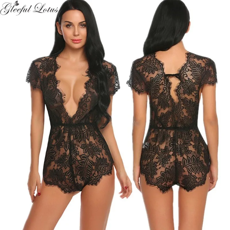 

Sexy Lace Lingerie Teddies Transparent Bodysuit Hot Erotic Lenceria Underwear Women Sexy Babydoll One Piece Lingerie Black Red