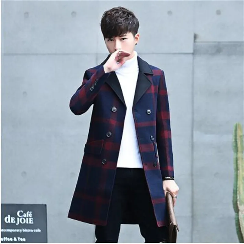 2019 New Men's Lattice Long Trench Fashion Men Slim Comfortable Coat Business Casual Coats & Jackets Hot Selling Clothing S-3XL