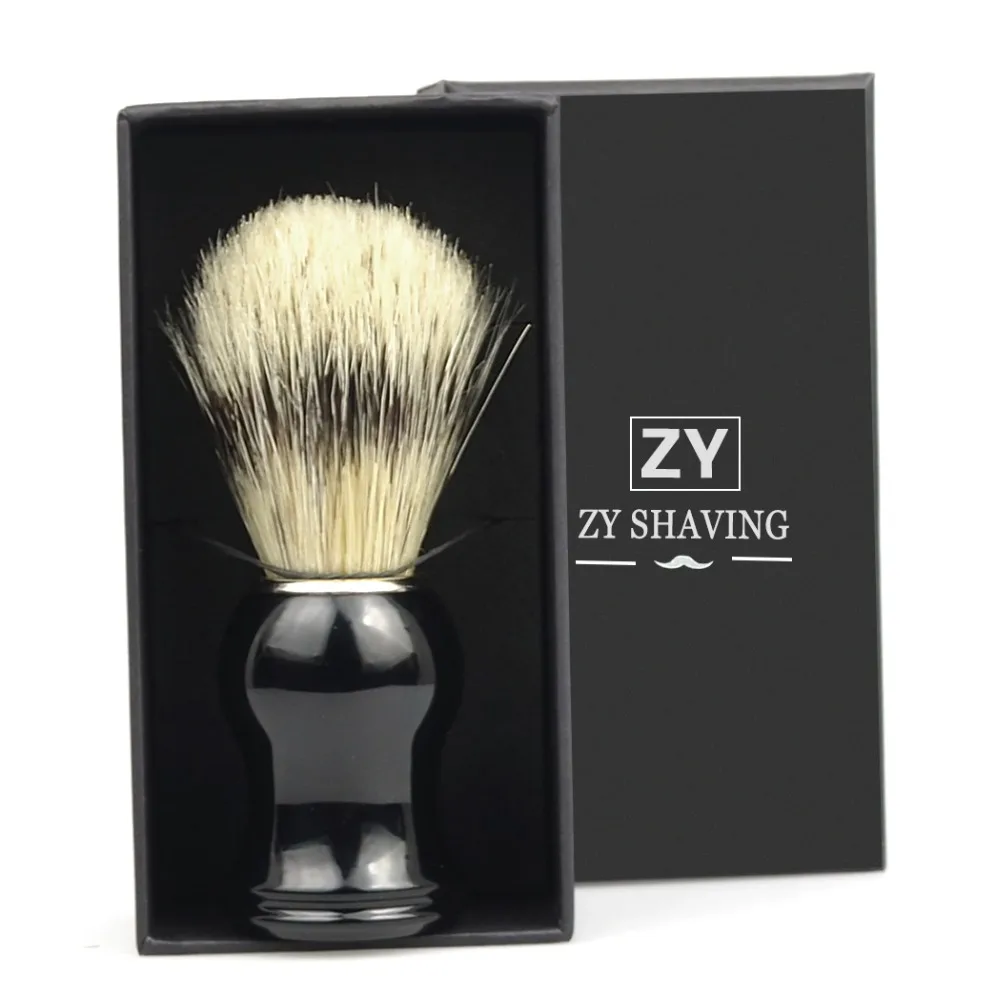 

ZY Men Shaving Brush Boar Bristle Hair Straight Razor Shave Brushes For Barber Face Cleaning + Black Gift Box