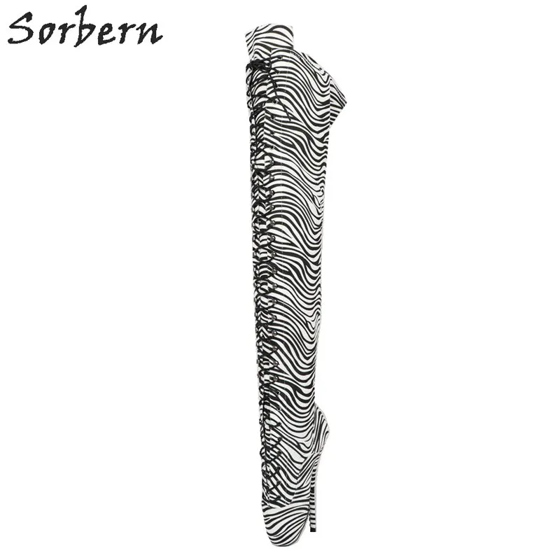 

Sorbern Zebra Crotch Thigh High Boots Women Ballet High Heel Stilettos Custom Wide Legs Wide Fit Long Boot Unisex Shoes Lace Up