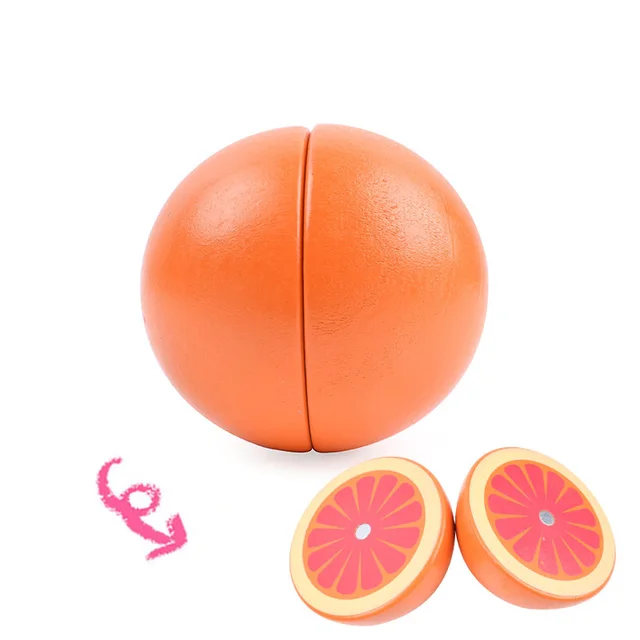 [Toy Woo] Wooden Cutting Kitchen Toy Pretend Play Fruit Vegetable Baby Educational Food Toys Children's Kitchen Play Gifts Grapefruit