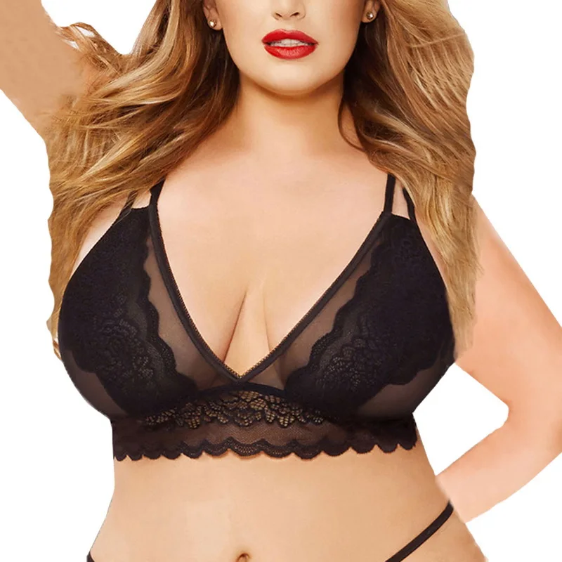 

Plus Size Women Sexy Black Lace Bra Hollow Out Solid Deep V Neck Cami Bralette Stylish Seamless Soprts Bra Vest Lingerie 5XL