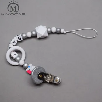 

Personalised Any name Hand made sliver and white lovely wooden bead dummy clip holder pacifier clips soother chain teether clip