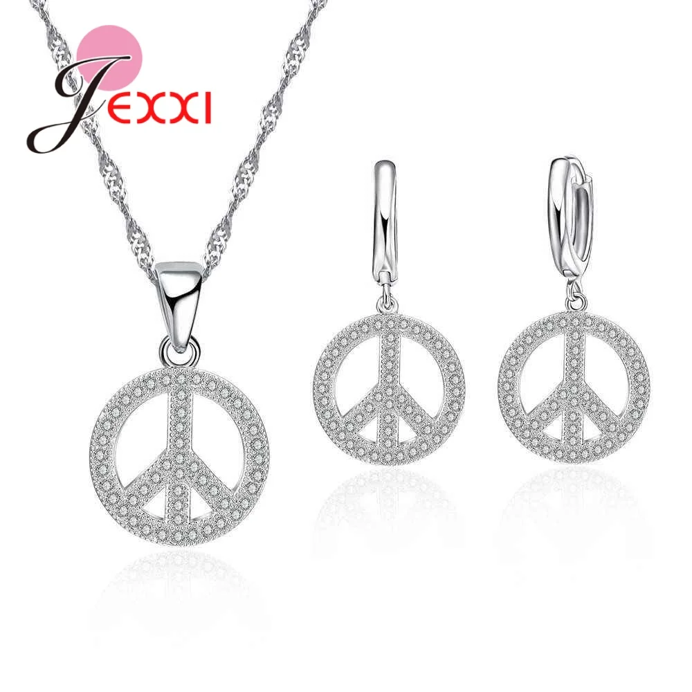 Peace Sign Punk 925 Sterling Silver Earring&amp Necklace Women For Decoration African Jewelry Sets Accessioes | Украшения и