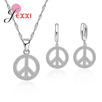 

Peace Sign Punk 925 Sterling Silver Earring& Necklace Women For Women Decoration African Jewelry Sets Accessioes