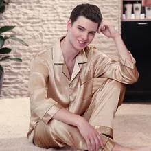 SSH0141, новинка, брендовые пижамы, атласная шелковая мужская пижама, весна-осень, длинный рукав, Мужская домашняя одежда, костюм, плотная Пижама, набор для мужчин