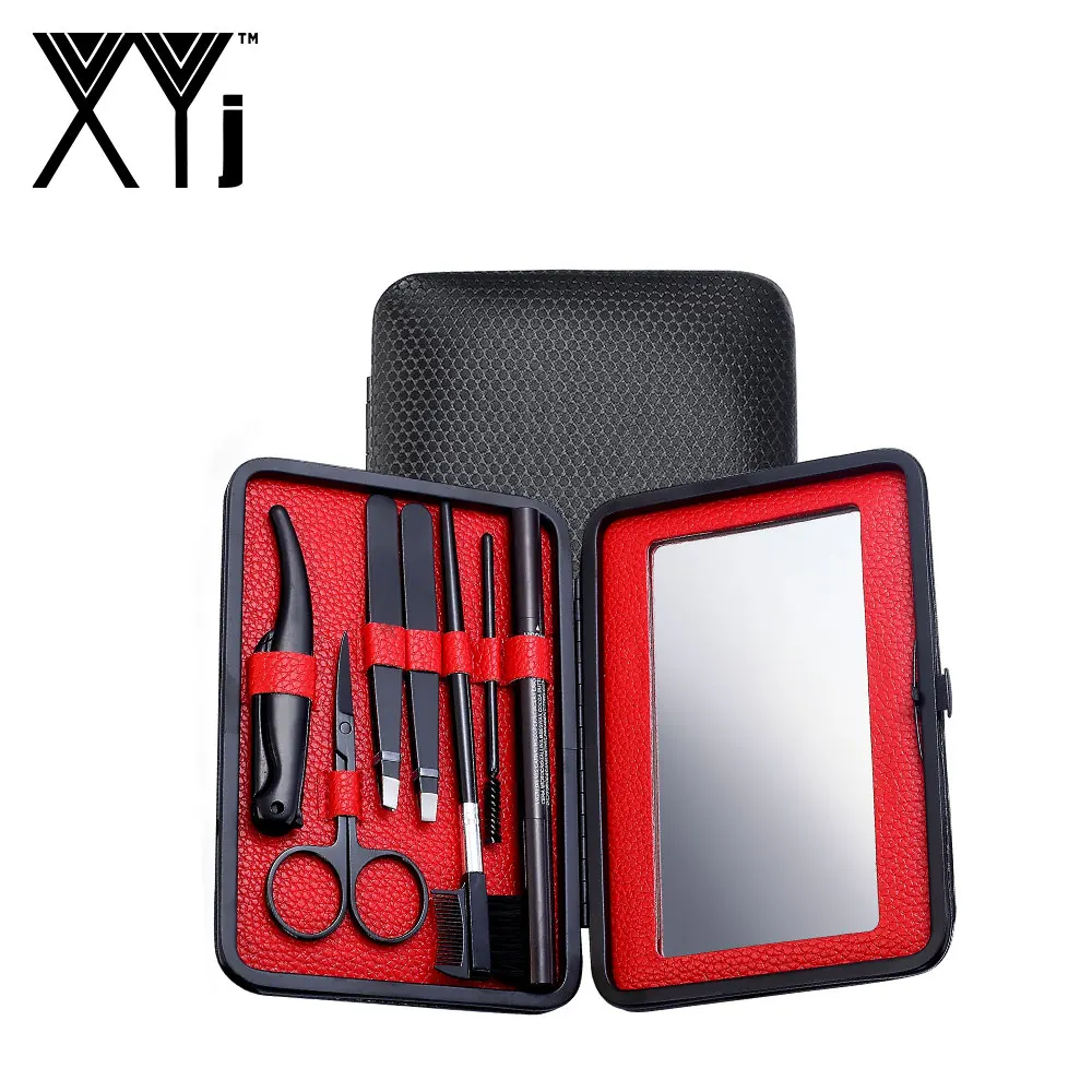 

XYj Eyebrow Grooming Kit 7 PCS Eyebrow Make Up Tools Sets with Eyebrow Pencil Shape Card Trimmer Scissor Tweezer Mirror Case