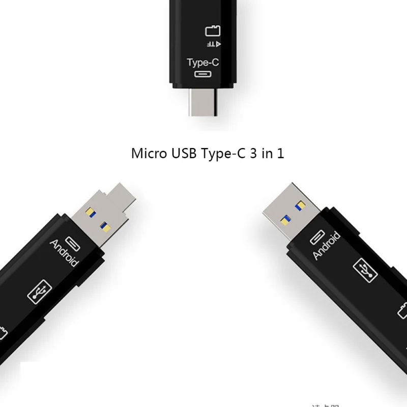 New 3 in 1 Type C Micro Card Reader USB Type C Flash Drive Adapter Connector 5