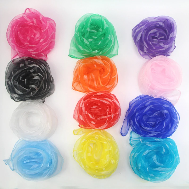 

60*60cm Women Stripe Headscarf Candy Solid Color Scarfs 20pcs/pack Chiffon Nylon Children Performance Variety Show Dance Scarves