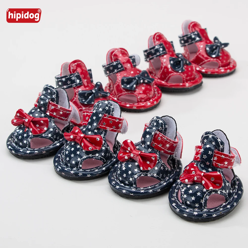 

Hipidog 1 Pair Summer PU Bowknot Style Dog Shoes Sweet Breathable Pet Dog Shoes Skidproof Shoes For Chihuahua Poodles Small Dogs