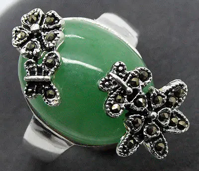 

good Bridal Wedding lady's valentise gift 925 Sterling Silver Flower Marcasite Natural Green gem stone 925 Ring Sz 7/8/9/10#