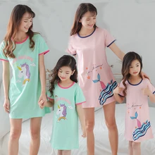 Новая детская ночная рубашка; Хлопковая пижама для мамы и дочки; одежда для сна для родителей и детей; ночная рубашка с единорогом; ночная рубашка для детей; платье принцессы