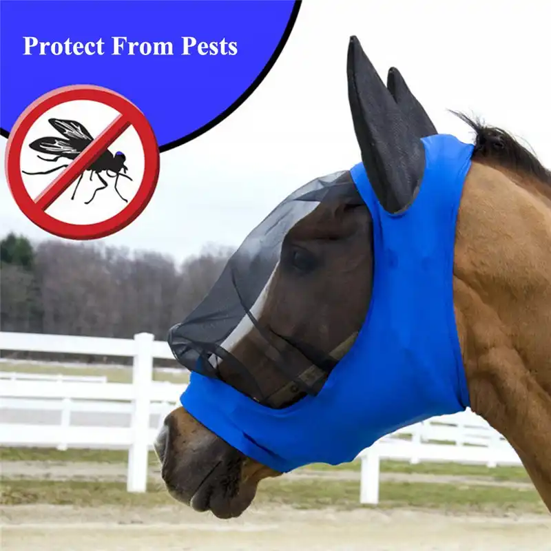 Horse Pony Full Shield Cob Mesh Veil Hood Eye Ear Protective Cover Anti-Moquito