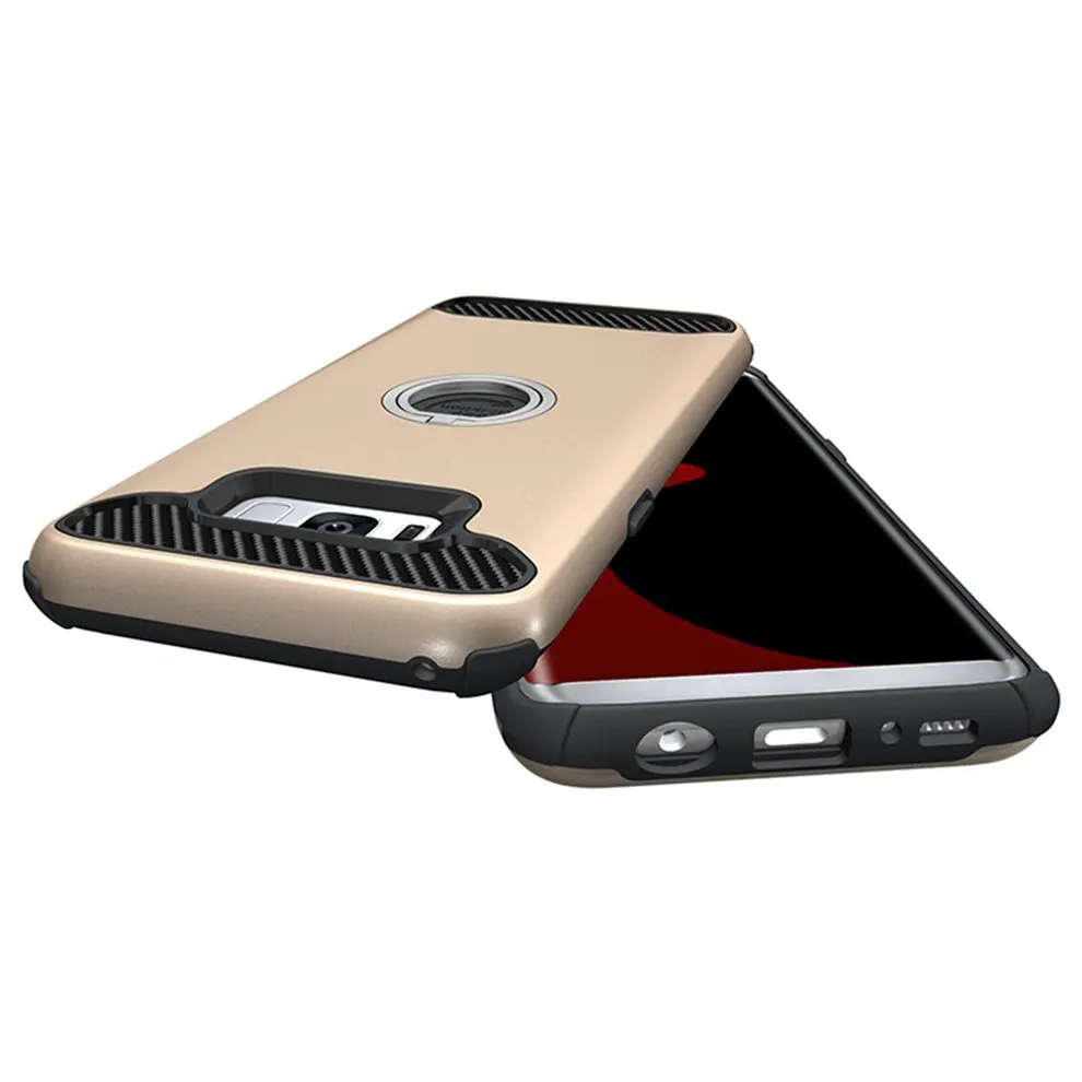 

8 Pcs Phone Drop Resistant Solid Gold Color Protective Case Soft Case With Finger Ring For Samsung S8 Plus Mobile Phone Shell