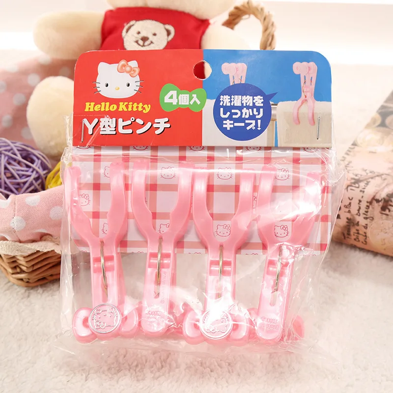 

4Pcs Plastic Clips Windproof Towel Clamp Quilt Clip Strong Large Clothes Pegs Hello Kitty Clothespin Drying Rack Retaining Clip