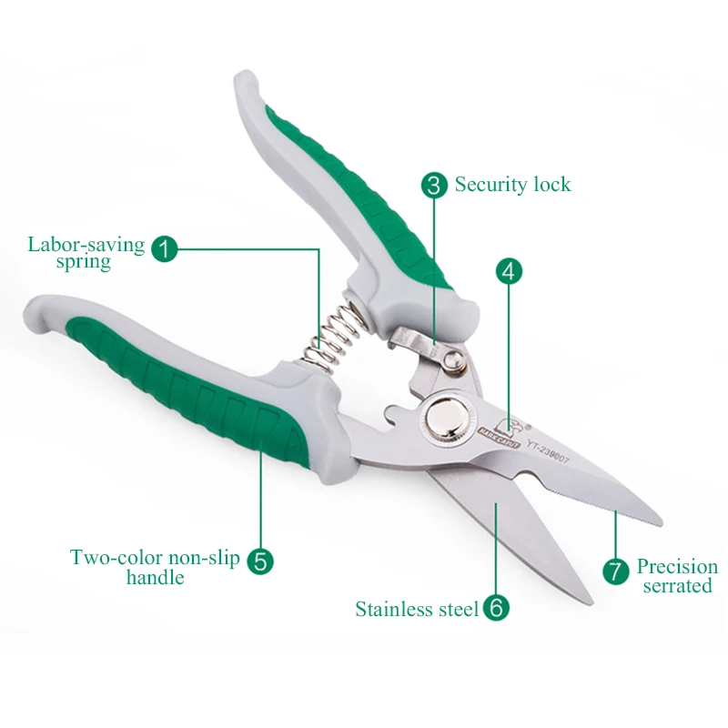 " /8" многофункциональные садовые ножницы из нержавеющей стали, бытовые ножницы, паз для резки проволоки, тонкие металлические ручные инструменты