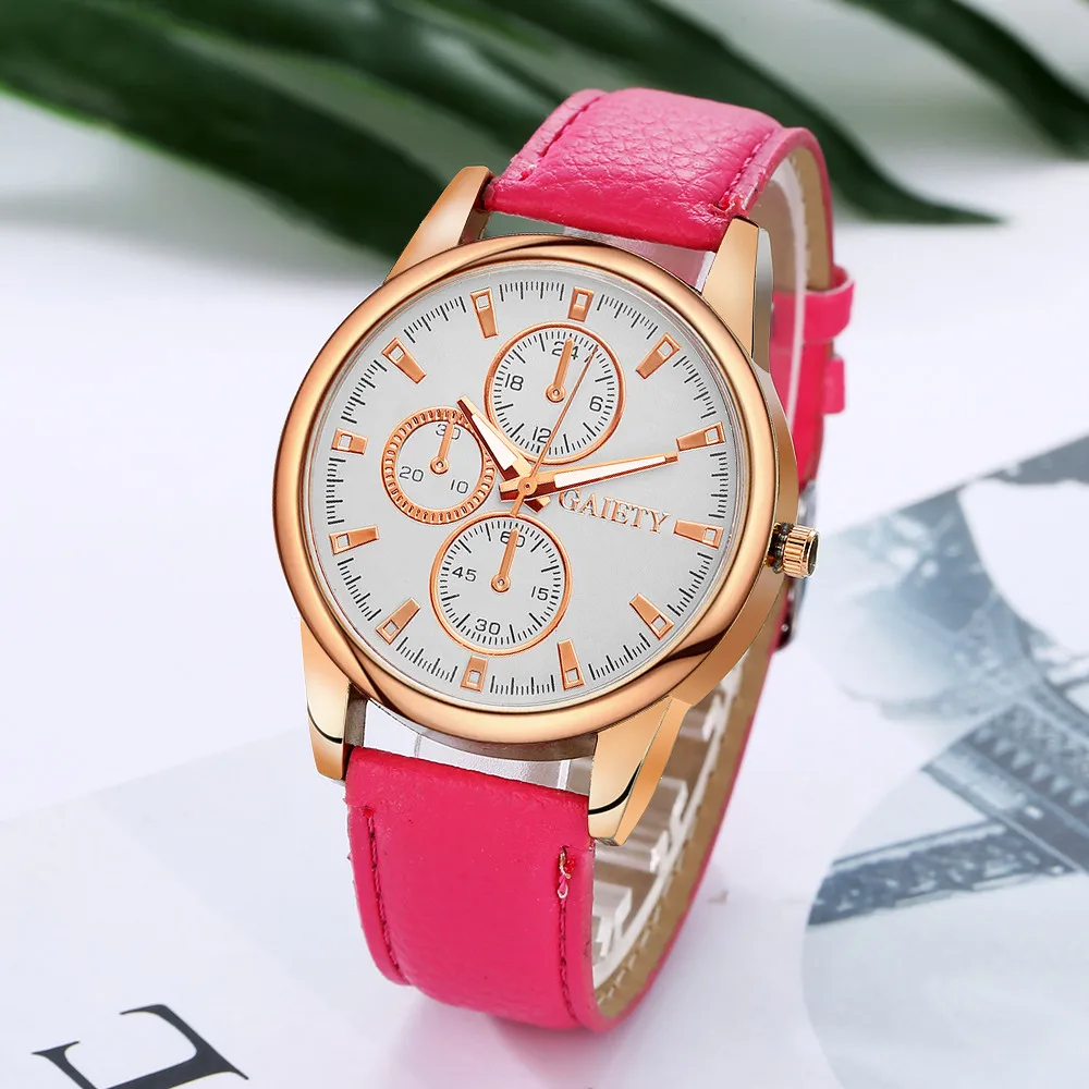 Веселость relogio feminino Montre femme Для женщин mujer кожаный ремешок Три глаз циферблат дамы кварцевые часы Повседневное аналоговый saatler B30