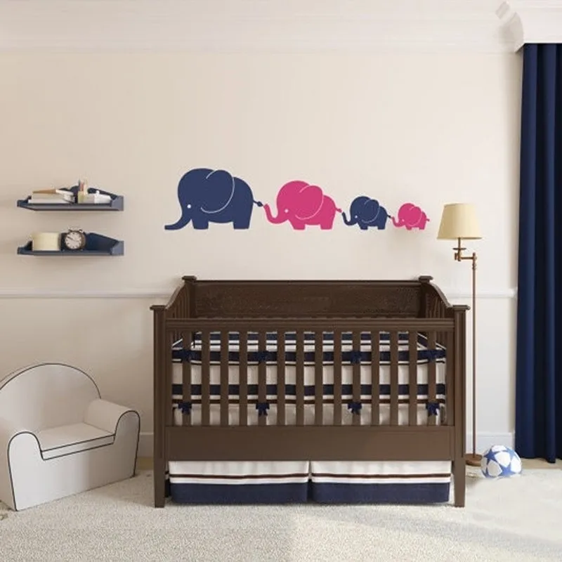 Elephant-Family-4-Elephants-DIY-Vinyl-Decal-Poster-Nursery-Boy-or-Baby-Girl-Wall-Sticker-Children
