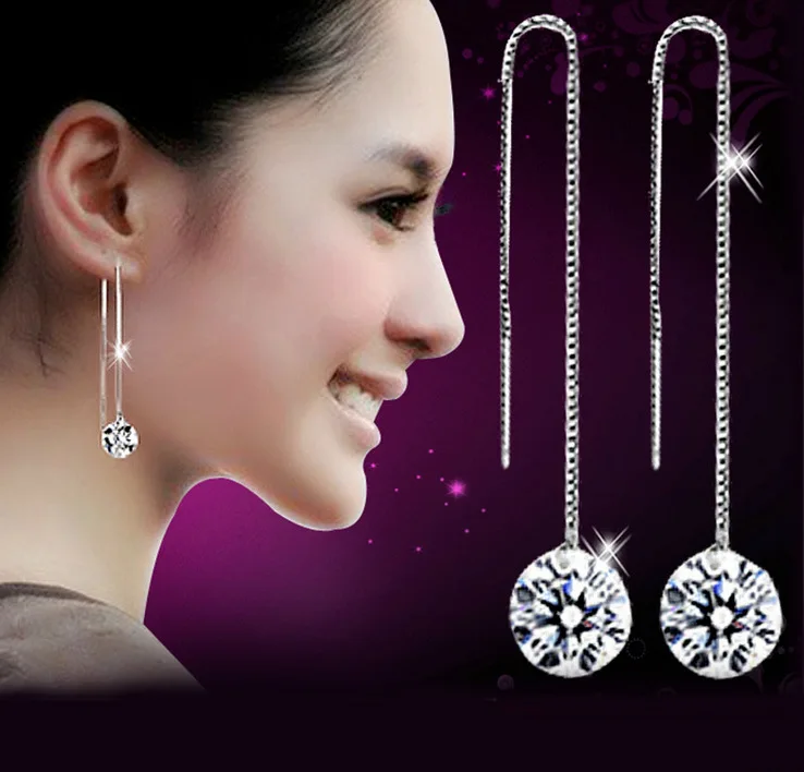 

High Quality silver 925jade Shining Crystal Long Drop Dangle Earrings For Women White Gold Color Earrings Female Fashion Jewelry