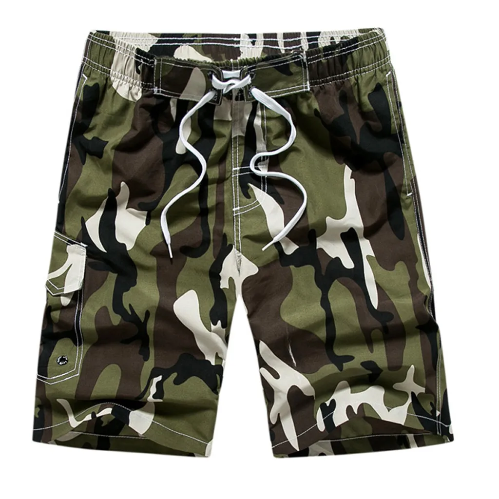 CHAMSGEND Shorts Camouflage Printing Trunks Board Pants Quick Drying Men's Swimwear Surfing Elastic Waist Beach Shorts 39.JAN.25 - Цвет: Army Green