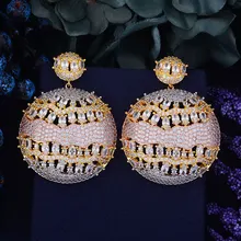 GODKI 56mm Luxury Trendy Round Shape 3 Tone Color Mixed Full Mirco Cubic Zirconia Naija Wedding Drop Earring Fashion Jewelry