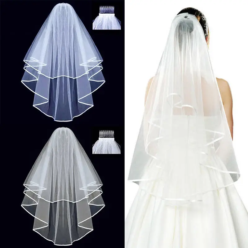 

Elegant White or Ivory Bridal Veil Two Layer Elbow Length Wedding Veil HOT