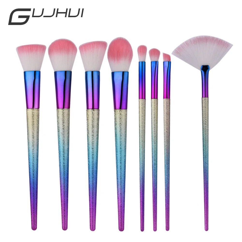 

GUJHUI Makeup Pincel Kit Powder Blush Brushes Fan Shape Brush Professional Facial Brushes Set Rainbow Color Foundation Brush