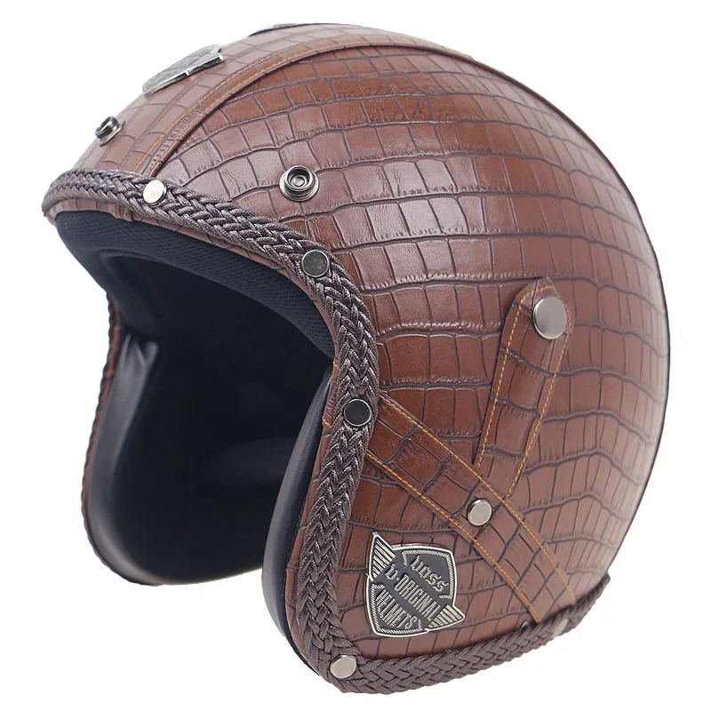 Мотоциклетный шлем в стиле ретро с открытым лицом, облегающая маска, 3/4 кожа, винтажный шлем, популярный мотоциклетный шлем в стиле ретро