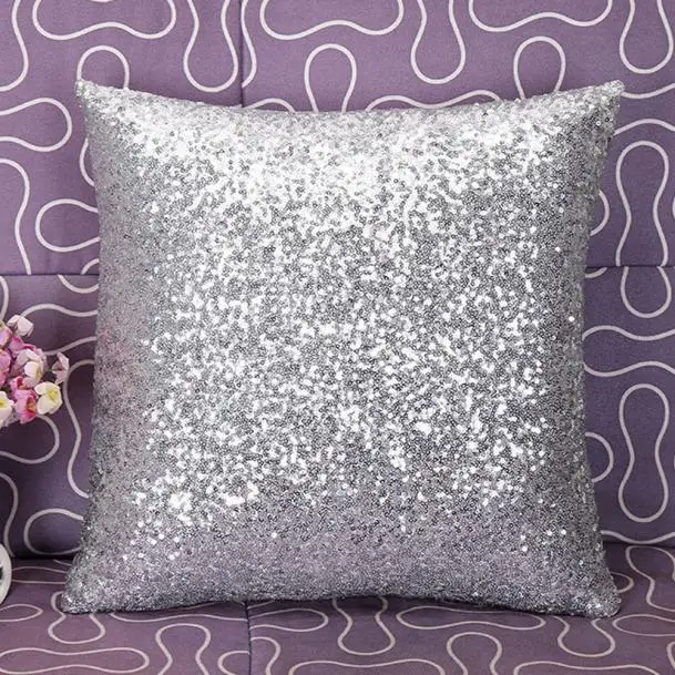 

Solid Color Glitter Silver Sequins Bling Throw Pillow Case Cafe Home Decor Cushion Cover Decorative Pillows #K8
