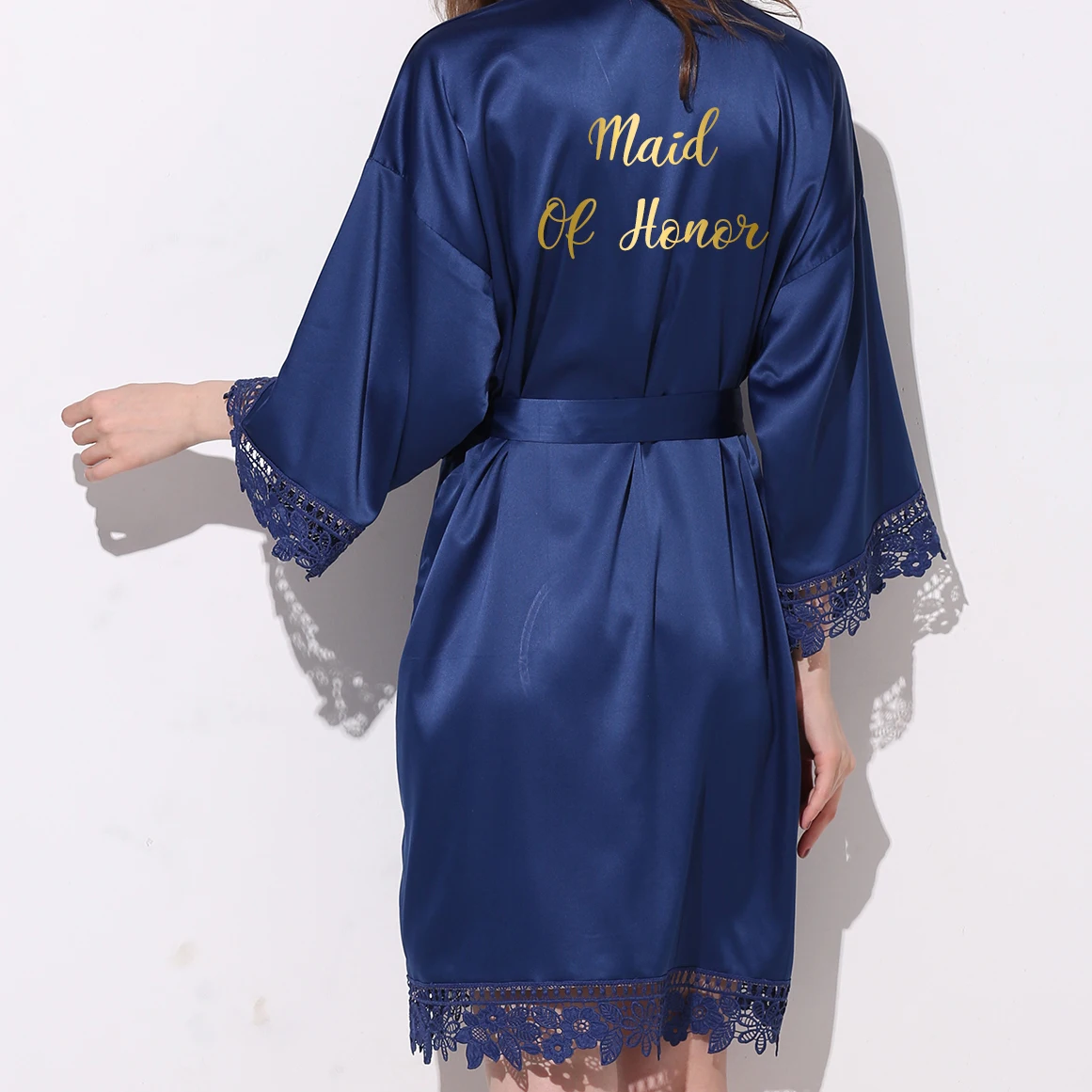 

Owiter Matt Satin Robes Plus Size Wedding Bath Robe Bridesmaid Bride Dressing Gown Women Navy Blue Gold Sleepwear Maid of Honor