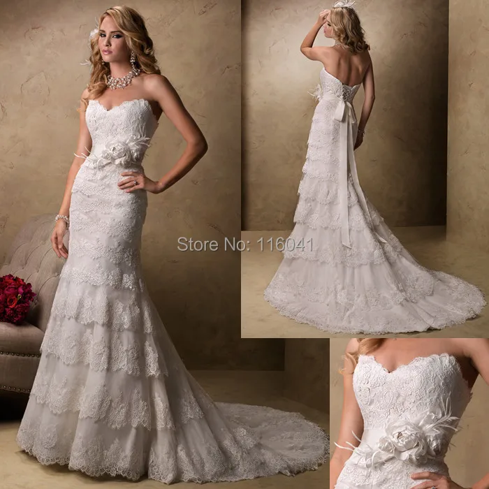 Image result for lace layered wedding dress sweetheart